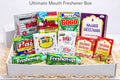 Box of various brand mouth fresheners on a white background