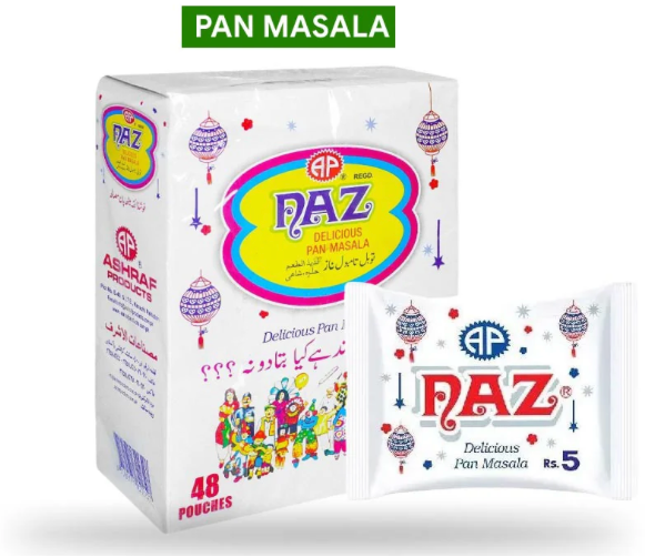 FAZ Pan Masala packaging with 48 packs box on a white background