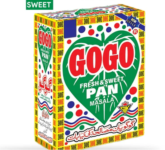 Gogo Pan Masala packaging with colorful design and text on a white background