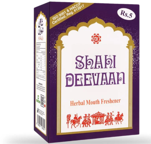 Box of Shahi Deevaan Herbal Mouth Freshener with '48 Packs Box' text on a white background.