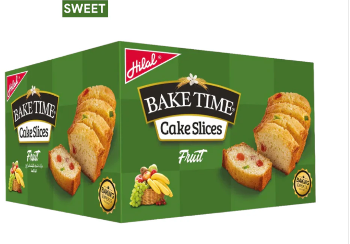 Box of Hila Bake Time Cake Slices Fruit on a white background