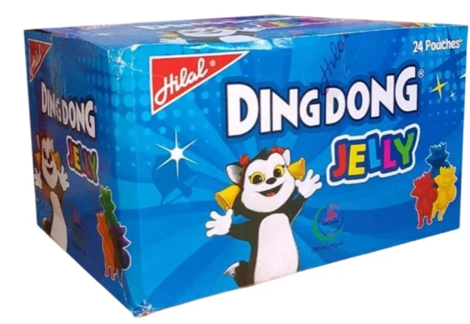 Box of Ding Dong Jelly with cartoon characters on a blue background